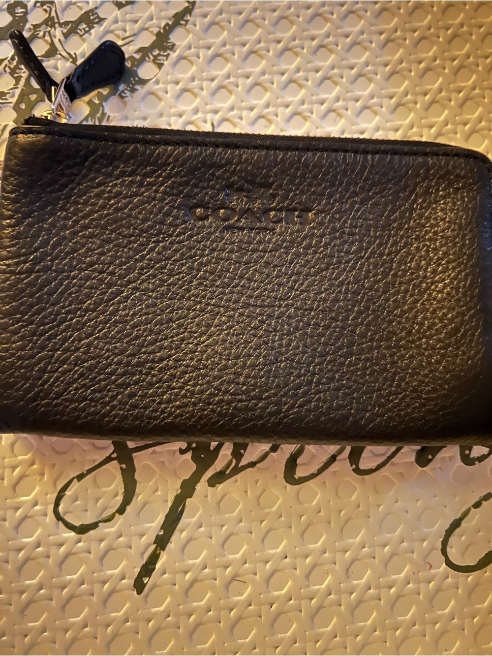 Coach Black Pebbled Leather Zip Wrist Pouch (Excellent Condition)